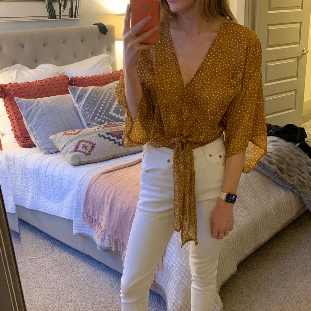 Gold front-tie top